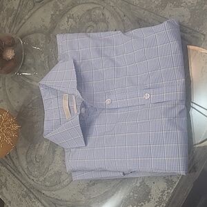 MICHAEL KORS MEN'S LIGHT BLUE CHECKERED WRINKLE FREE DRESS SHIRT LIKE NEW XL 17